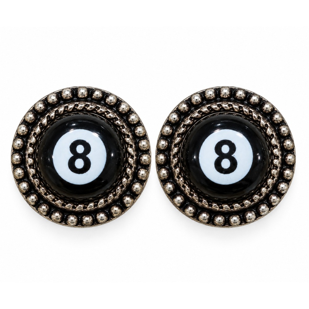 8 Ball Earrings Western Silver Tone Concho Studs Billiard Pool Cowgirl